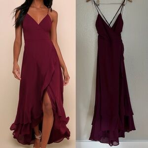 NWOT In Love Forever Plum Lace-Up High-Low Maxi Dress